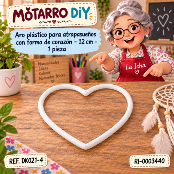 ri-0003440-dk021-4 Aro plástico para atrapasueños con forma de corazón – 12 cm – 1 pieza