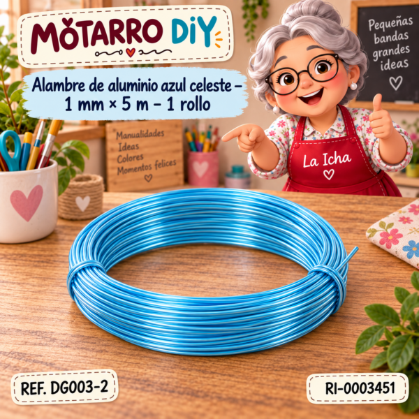 ri-0003451-dg003-2 Alambre de aluminio azul celeste – 1 mm × 5 m – 1 rollo