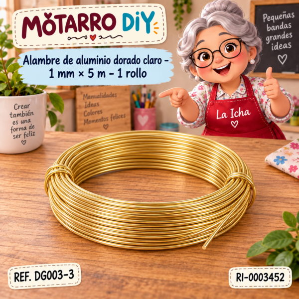 ri-0003452-dg003-3 Alambre de aluminio dorado claro – 1 mm × 5 m – 1 rollo