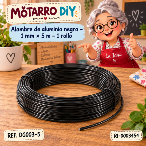 Alambre de aluminio negro – 1 mm × 5 m – 1 rollo