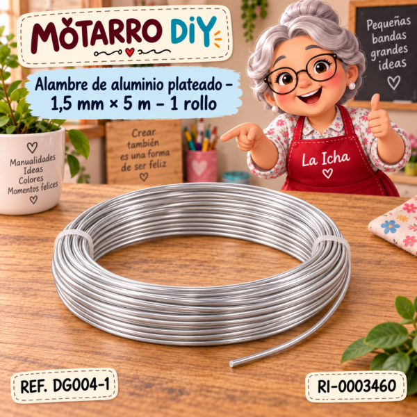 Alambre de aluminio plateado – 1,5 mm × 5 m – 1 rollo