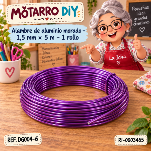 ri-0003465-dg004-6 Alambre de aluminio morado – 1,5 mm × 5 m – 1 rollo