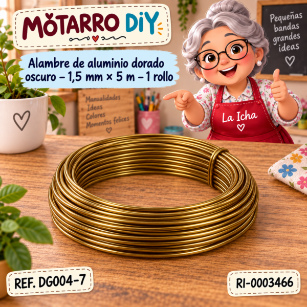 ri-0003466-dg004-7 Alambre de aluminio dorado oscuro – 1,5 mm × 5 m – 1 rollo