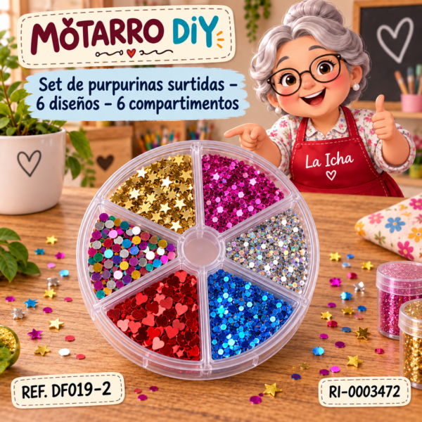 Set de purpurinas surtidas – 6 diseños – 6 compartimentos
