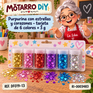 ri-0003483-df019-13 Purpurina con estrellas y corazones – tarjeta de 6 colores × 3 g