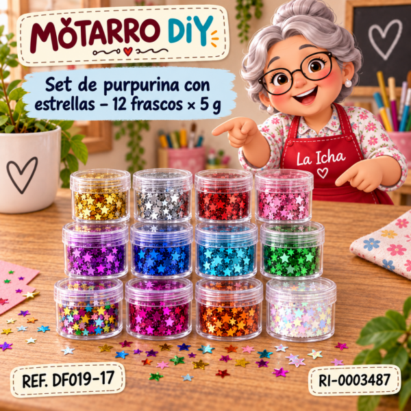 Set de purpurina con estrellas – 12 frascos × 5 g