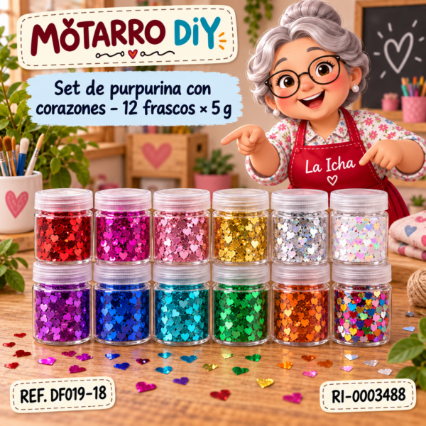Set de purpurina con corazones – 12 frascos × 5 g
