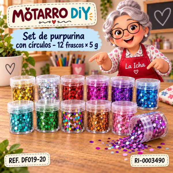 Set de purpurina con círculos – 12 frascos × 5 g