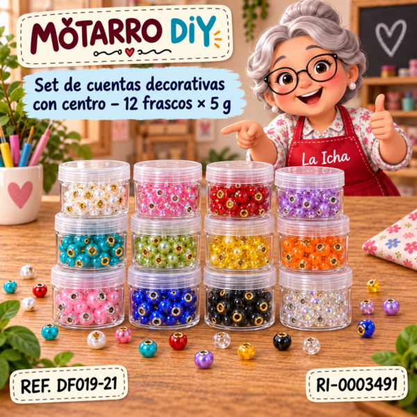 Set de cuentas decorativas con centro – 12 frascos × 5 g