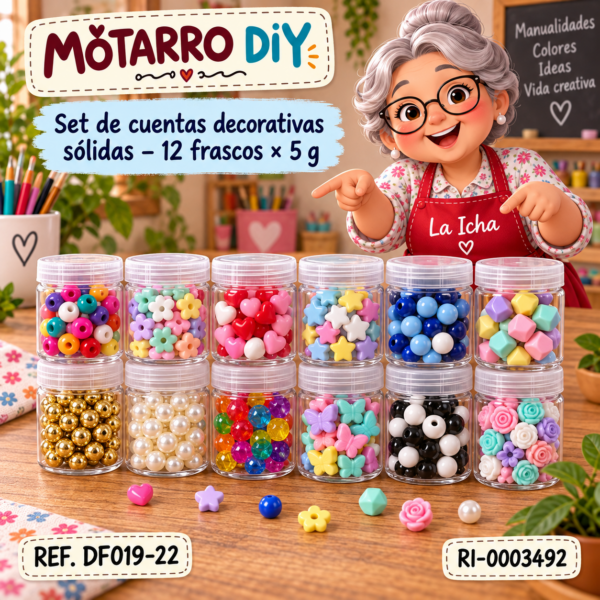 Set de cuentas decorativas sólidas – 12 frascos × 5 g