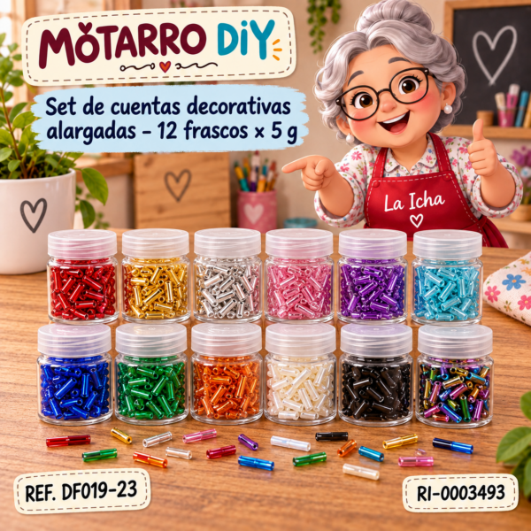 Set de cuentas decorativas alargadas – 12 frascos × 5 g