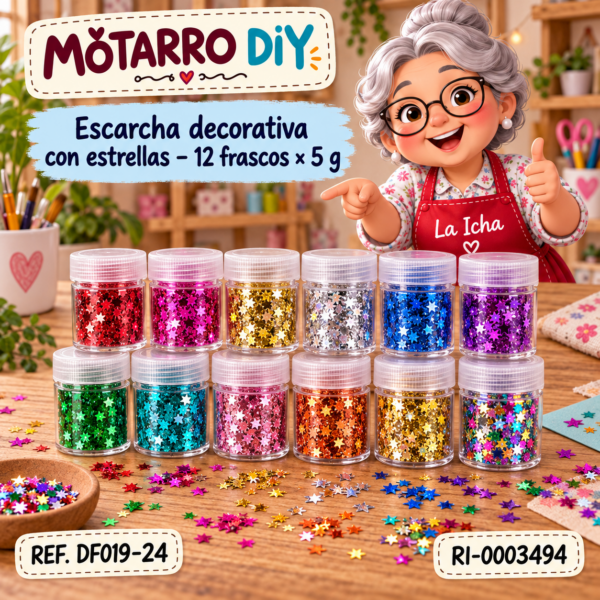 Escarcha decorativa con estrellas – 12 frascos × 5 g