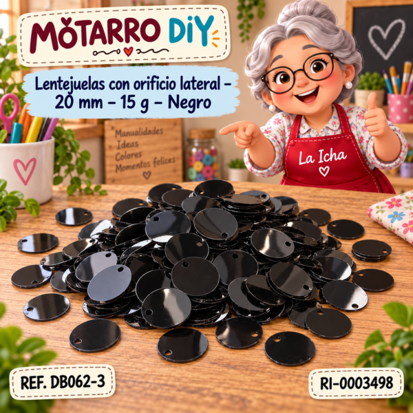 Lentejuelas con orificio lateral – 20 mm – 15 g – Negro