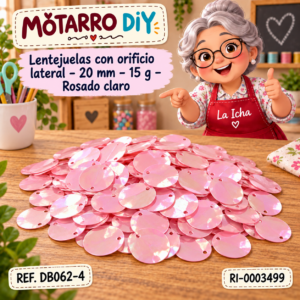ri-0003499-db062-4 Lentejuelas con orificio lateral – 20 mm – 15 g – Rosado claro