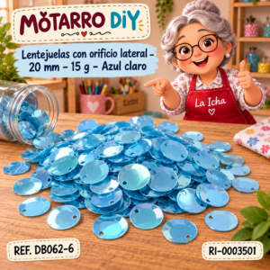 ri-0003501-db062-6 Lentejuelas con orificio lateral – 20 mm – 15 g – Azul claro