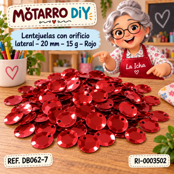 Lentejuelas con orificio lateral – 20 mm – 15 g – Rojo