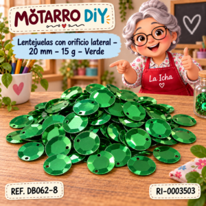 ri-0003503-db062-8 Lentejuelas con orificio lateral – 20 mm – 15 g – Verde