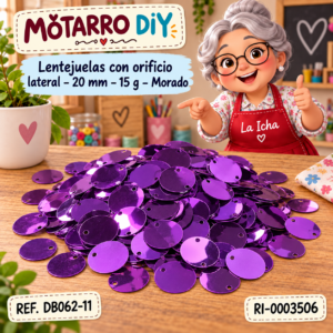 ri-0003506-db062-11 Lentejuelas con orificio lateral – 20 mm – 15 g – Morado