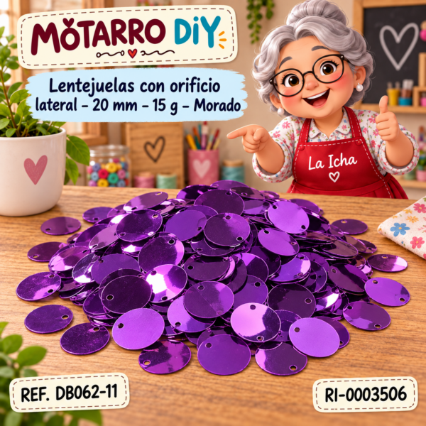 Lentejuelas con orificio lateral – 20 mm – 15 g – Morado