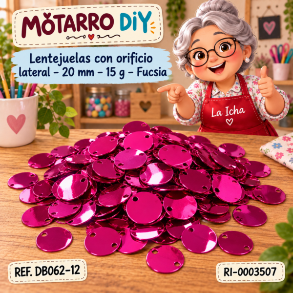 Lentejuelas con orificio lateral – 20 mm – 15 g – Fucsia