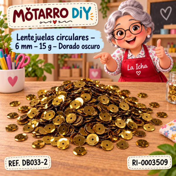 Lentejuelas circulares – 6 mm – 15 g – Dorado oscuro