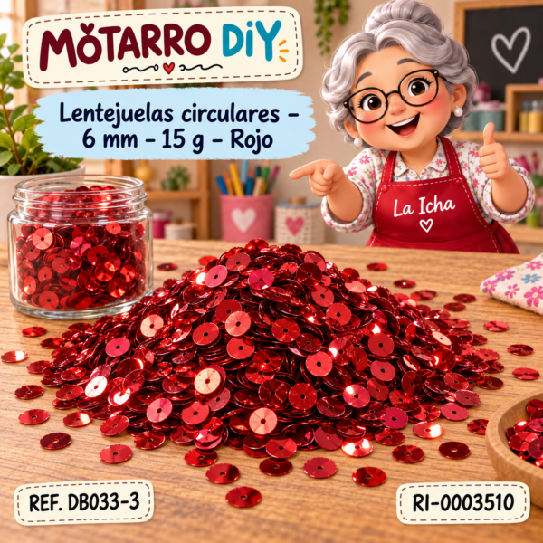 Lentejuelas circulares – 6 mm – 15 g – Rojo