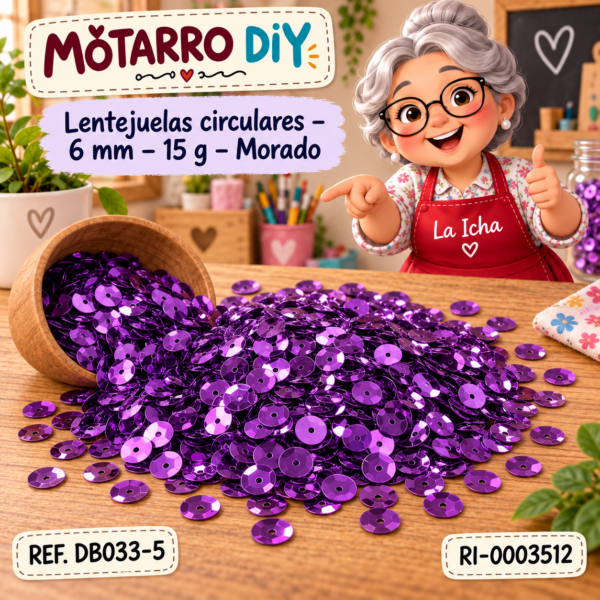 Lentejuelas circulares – 6 mm – 15 g – Morado