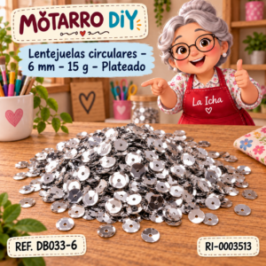 ri-0003513-db033-6 Lentejuelas circulares – 6 mm – 15 g – Plateado
