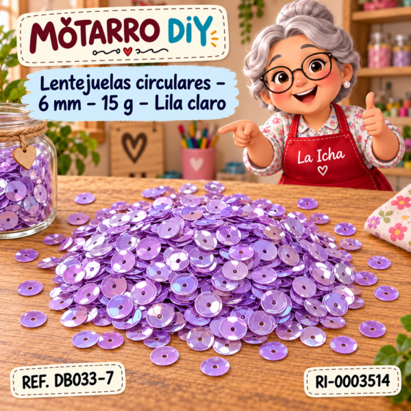 Lentejuelas circulares – 6 mm – 15 g – Lila claro
