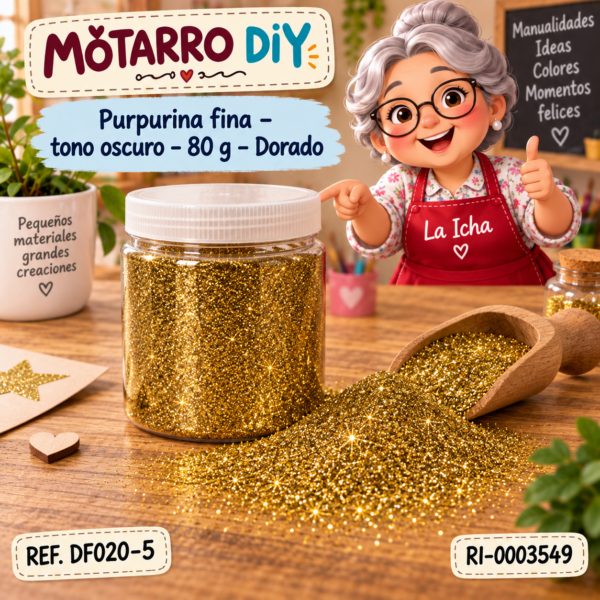 Purpurina fina – tono oscuro – 80 g – Dorado