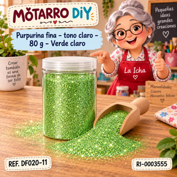 Purpurina fina – tono claro – 80 g – Verde claro