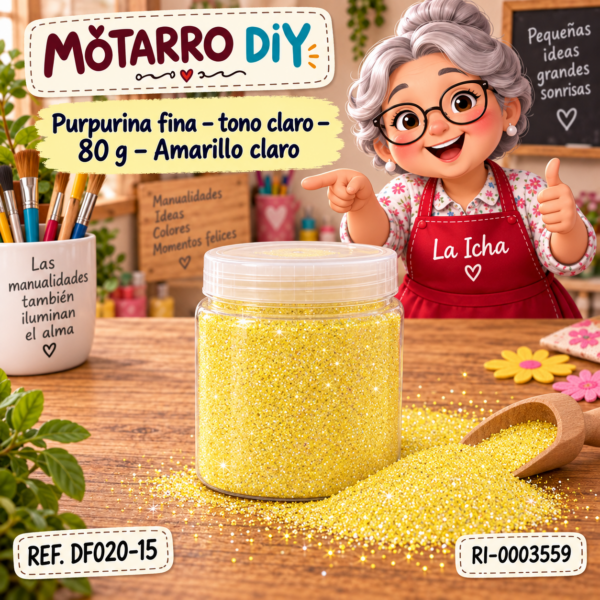 Purpurina fina – tono claro – 80 g – Amarillo claro