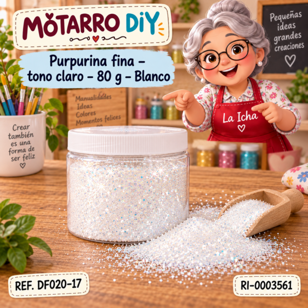 Purpurina fina – tono claro – 80 g – Blanco