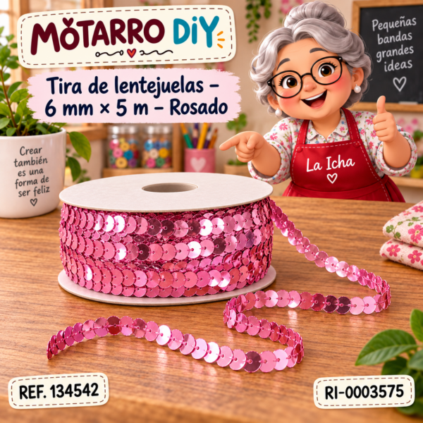 Tira de lentejuelas – 6 mm × 5 m – Rosado