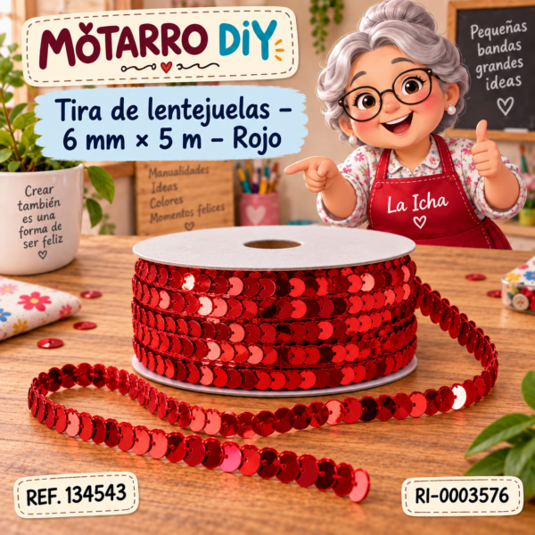 Tira de lentejuelas – 6 mm × 5 m – Rojo