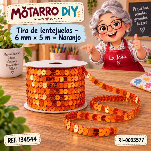 Tira de lentejuelas – 6 mm × 5 m – Naranjo