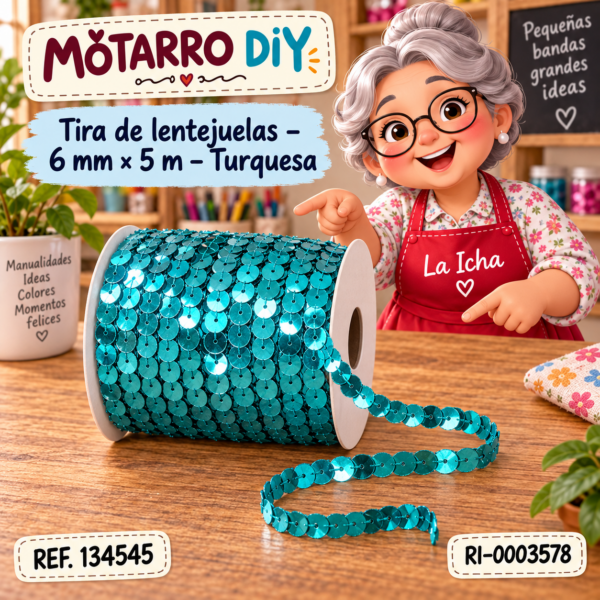 Tira de lentejuelas – 6 mm × 5 m – Turquesa