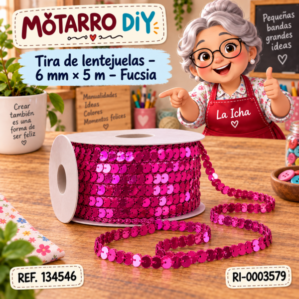 Tira de lentejuelas – 6 mm × 5 m – Fucsia