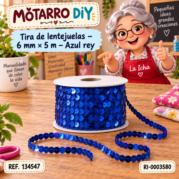Tira de lentejuelas – 6 mm × 5 m – Azul rey