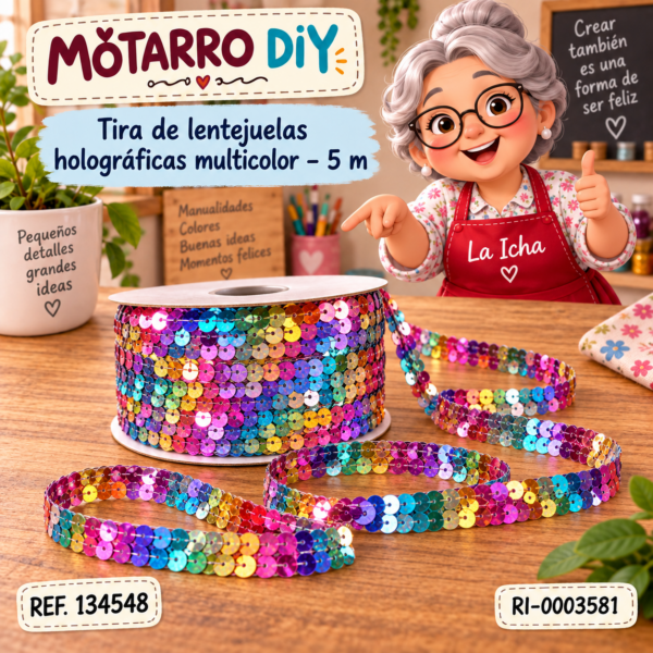 Tira de lentejuelas holográficas multicolor – 5 m