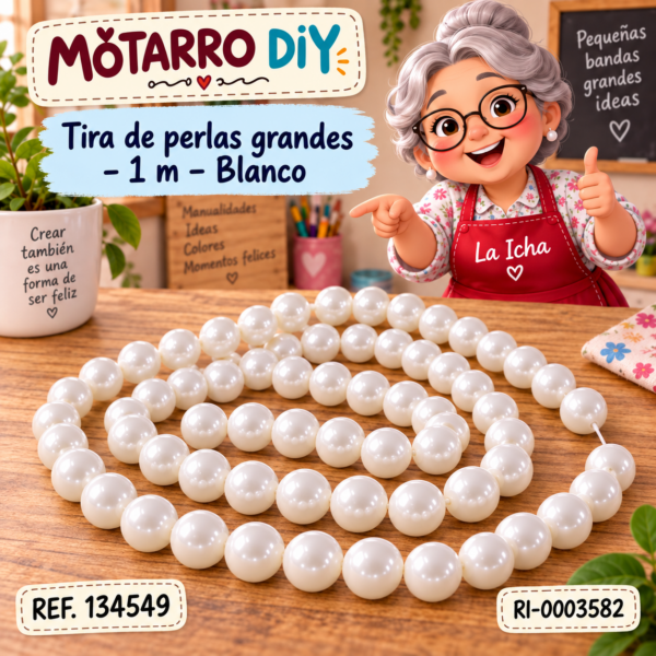 Tira de perlas grandes – 1 m – Blanco