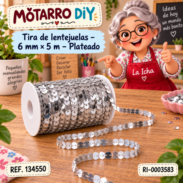 Tira de lentejuelas – 6 mm × 5 m – Plateado