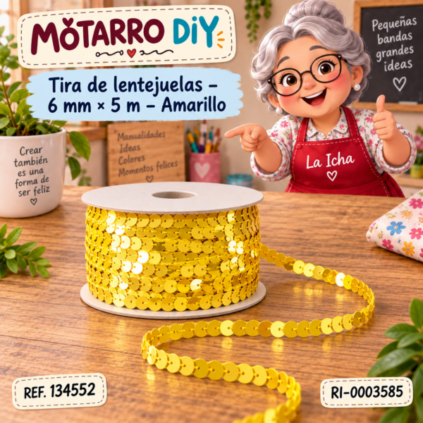 Tira de lentejuelas – 6 mm × 5 m – Amarillo