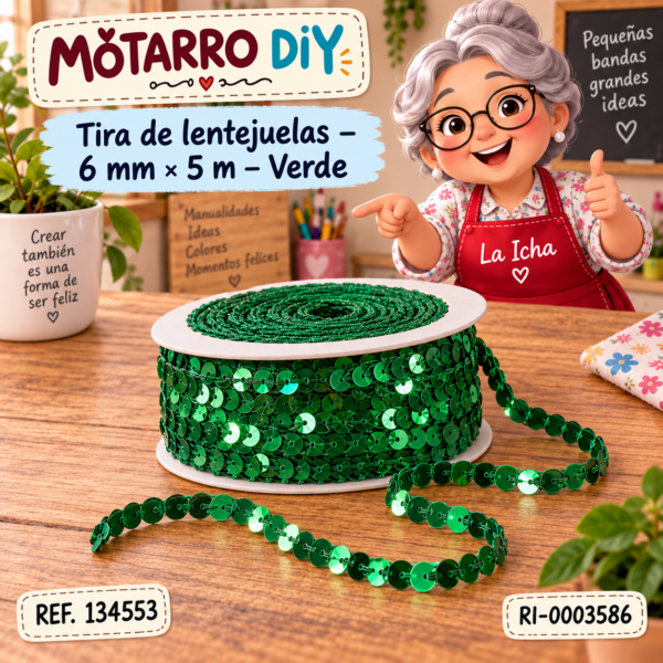 Tira de lentejuelas – 6 mm × 5 m – Verde