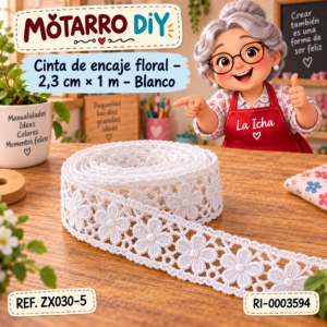 ri-0003594-zx030-5 Cinta de encaje floral – 2,3 cm × 1 m – Blanco