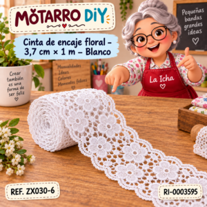 ri-0003595-zx030-6 Cinta de encaje floral – 3,7 cm × 1 m – Blanco
