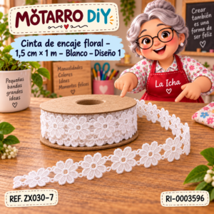 ri-0003596-zx030-7 Cinta de encaje floral – 1,5 cm × 1 m – Blanco – Diseño 1
