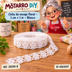 ri-0003597-zx030-8 Cinta de encaje floral – 1 cm × 1 m – Blanco