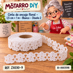 ri-0003598-zx030-9 Cinta de encaje floral – 1,5 cm × 1 m – Blanco – Diseño 2