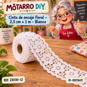 ri-0003601-zx030-12 Cinta de encaje floral – 2,5 cm × 1 m – Blanco
